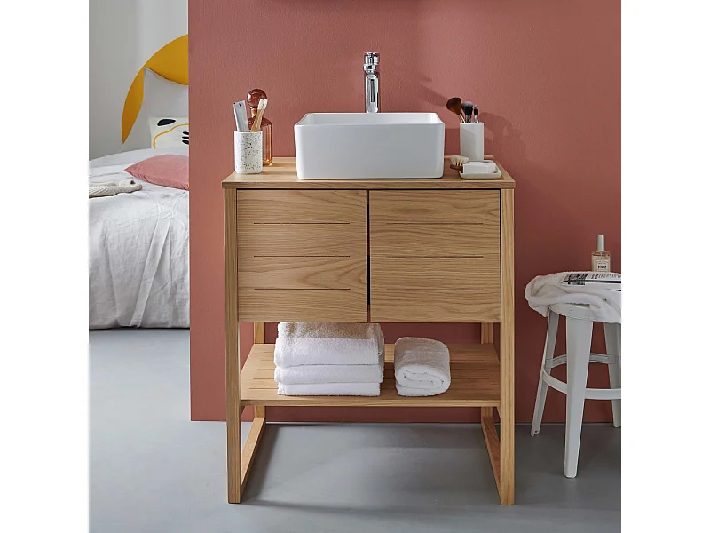 Meuble salle de bain Chêne naturel 70 cm ATOLL + Vasque carrée 36 cm
