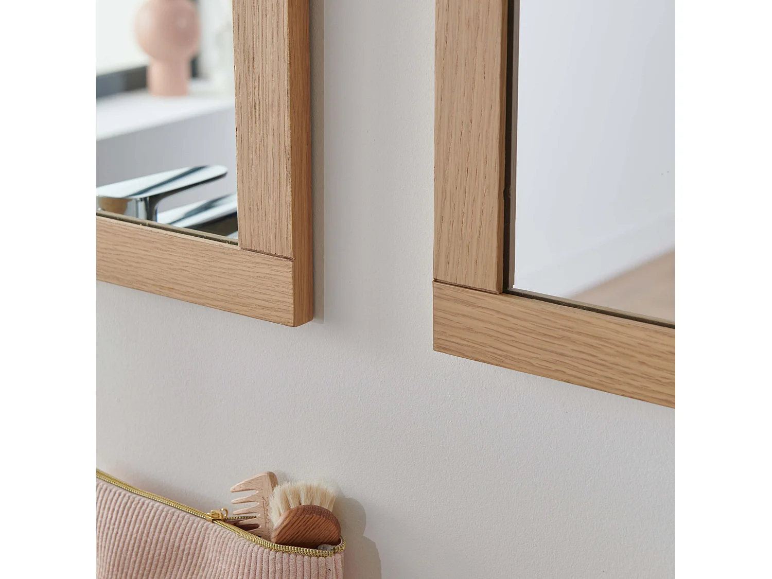 Meuble sous vasque plaqué chêne naturel ATOLL 120cm+vasque+miroir carré+colonne