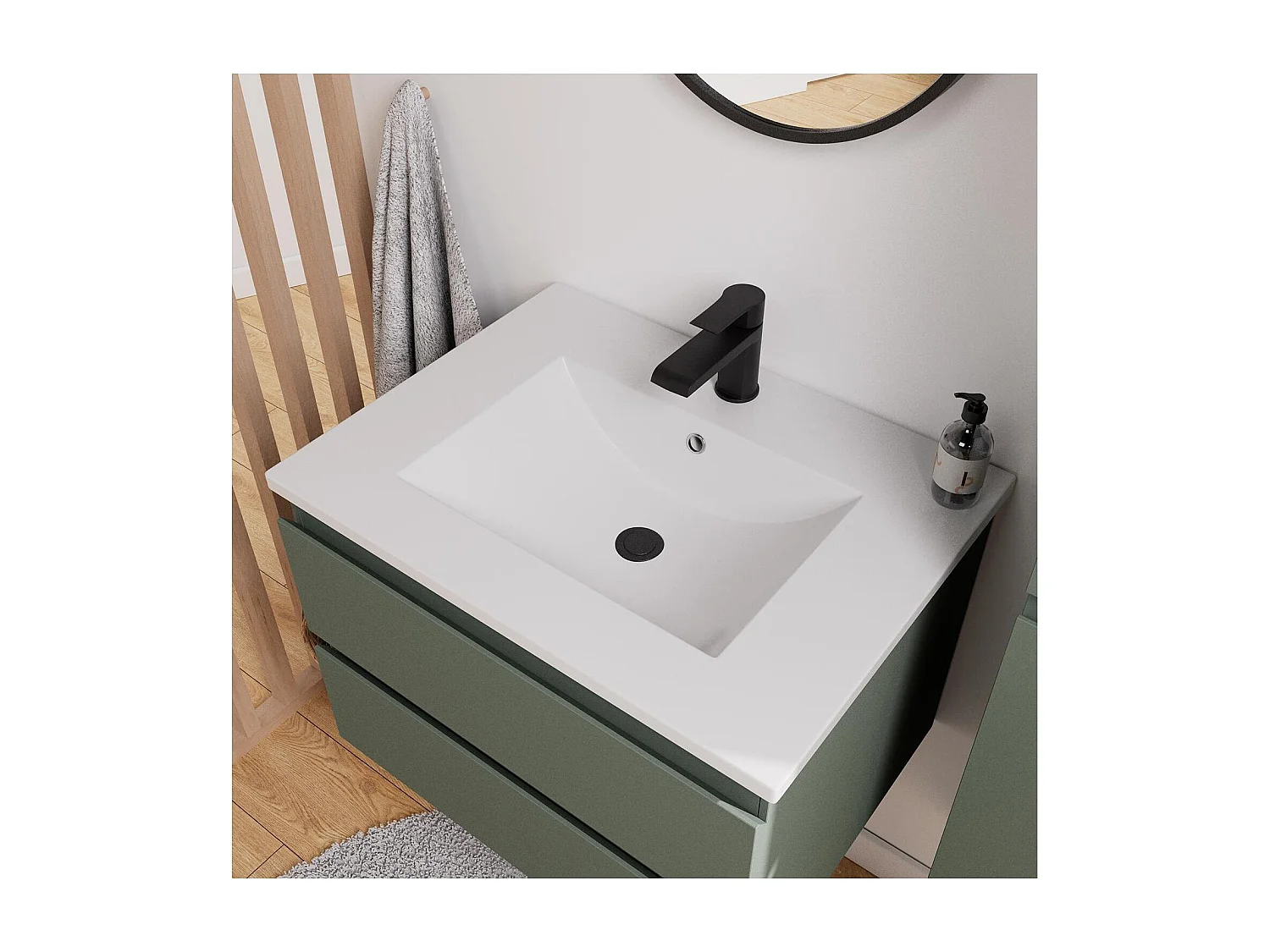 Conjunto mueble con lavabo 60 cm + grifo + espejo + Columna SORRENTO