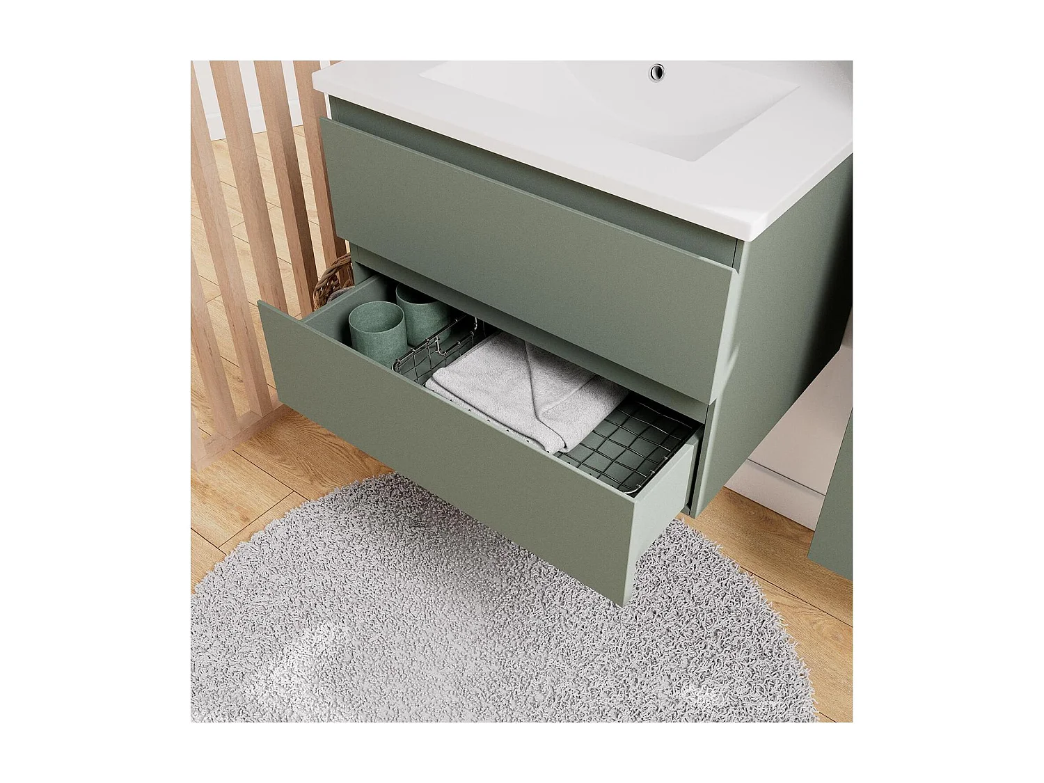 Enkele spoelbakset 60 cm + kraan + spiegel + SORRENTO kolom