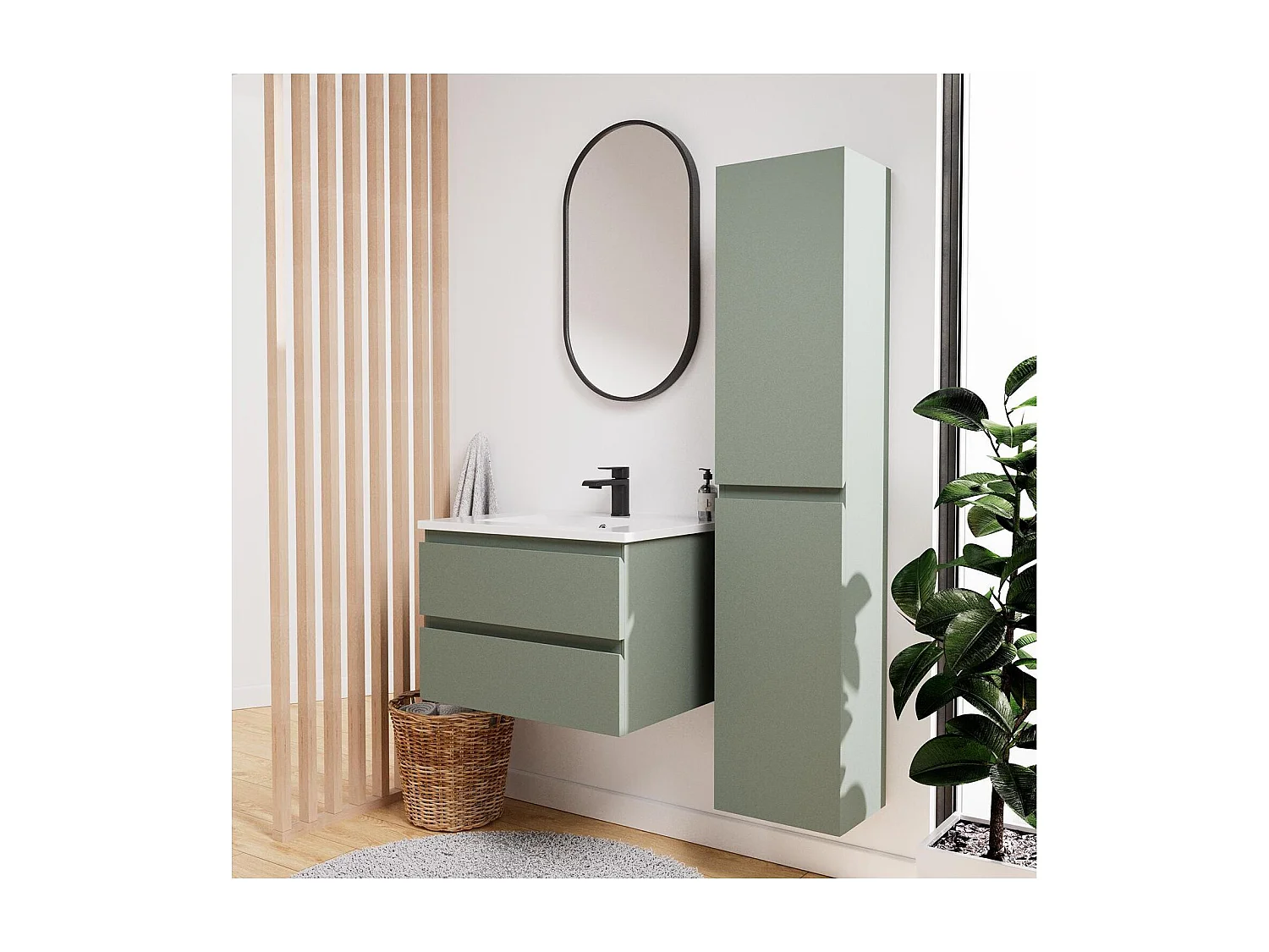 Enkele spoelbakset 60 cm + kraan + spiegel + SORRENTO kolom