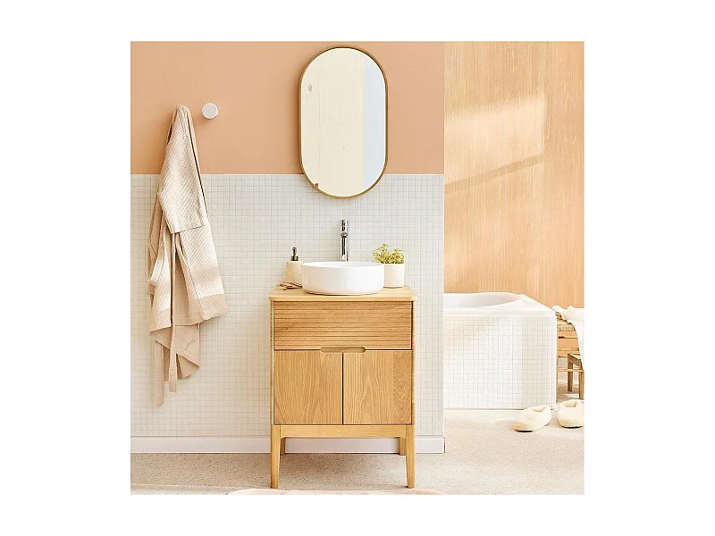 Conjunto mueble lavabo simple 60 cm + lavabo + grifo + espejo ALASKA