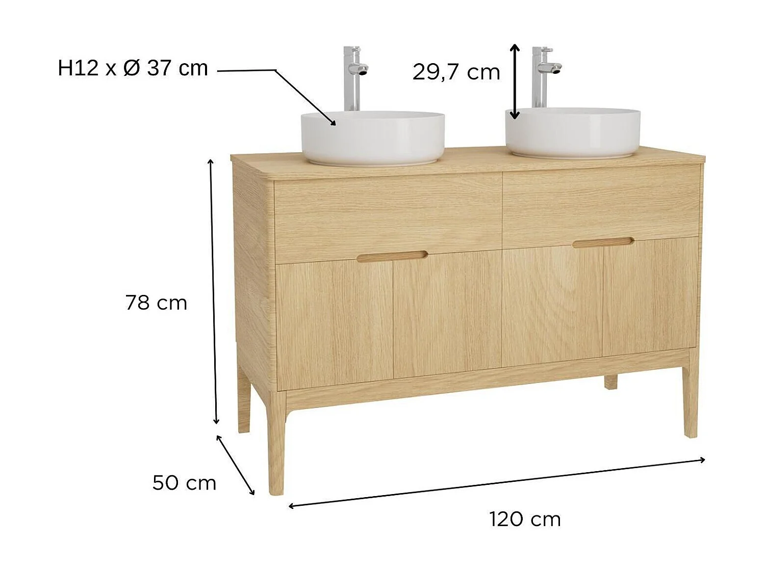Ensemble meuble double vasque ALASKA 120cm + vasque + robinet