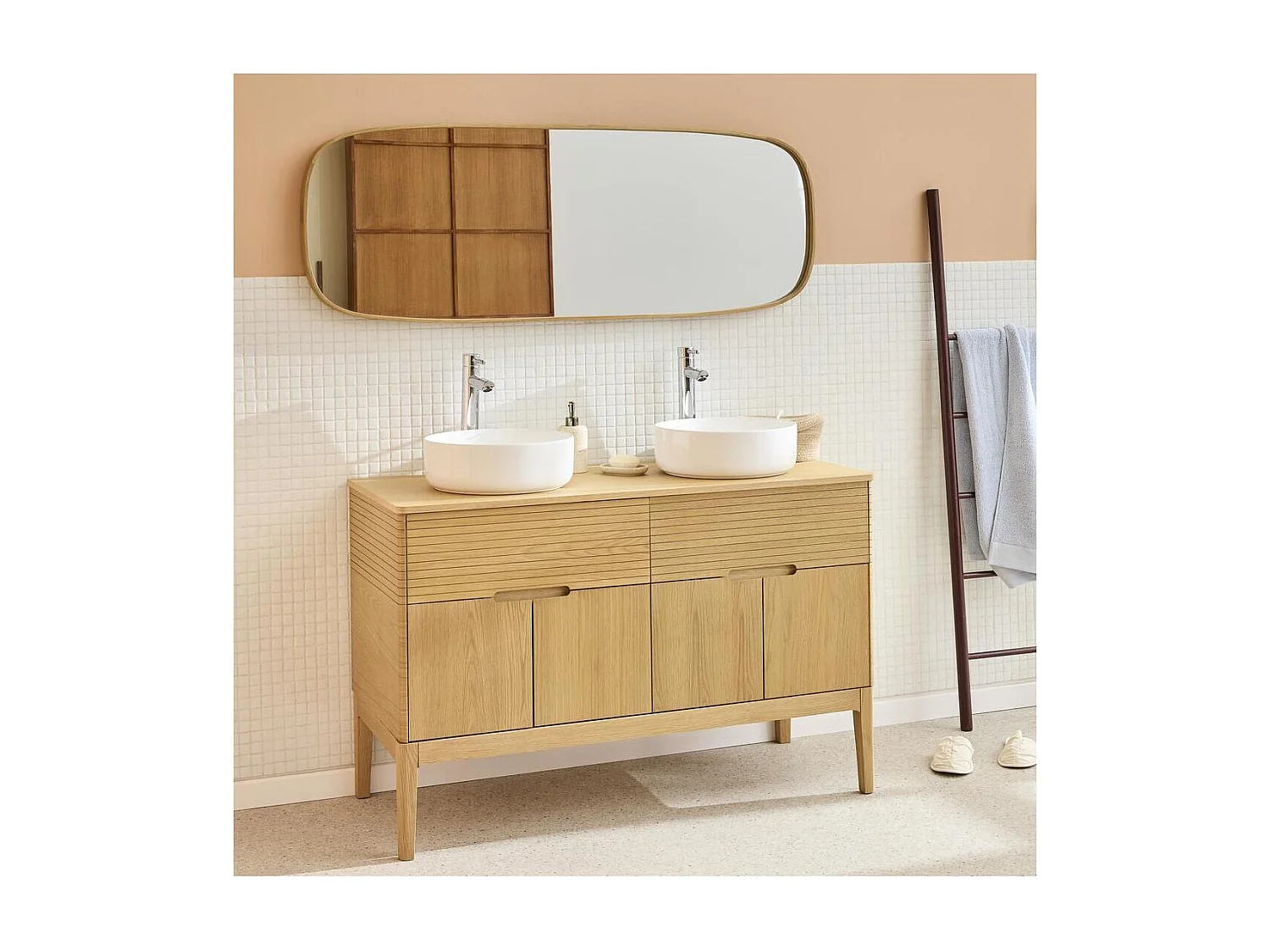 Ensemble meuble double vasque ALASKA 120cm + vasque + robinet