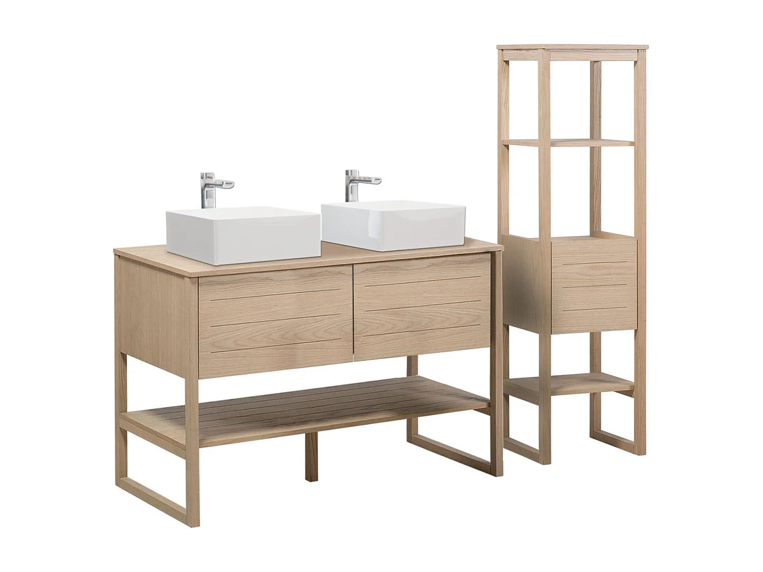 Mueble de lavabo doble + lavabo + columna ATOLL