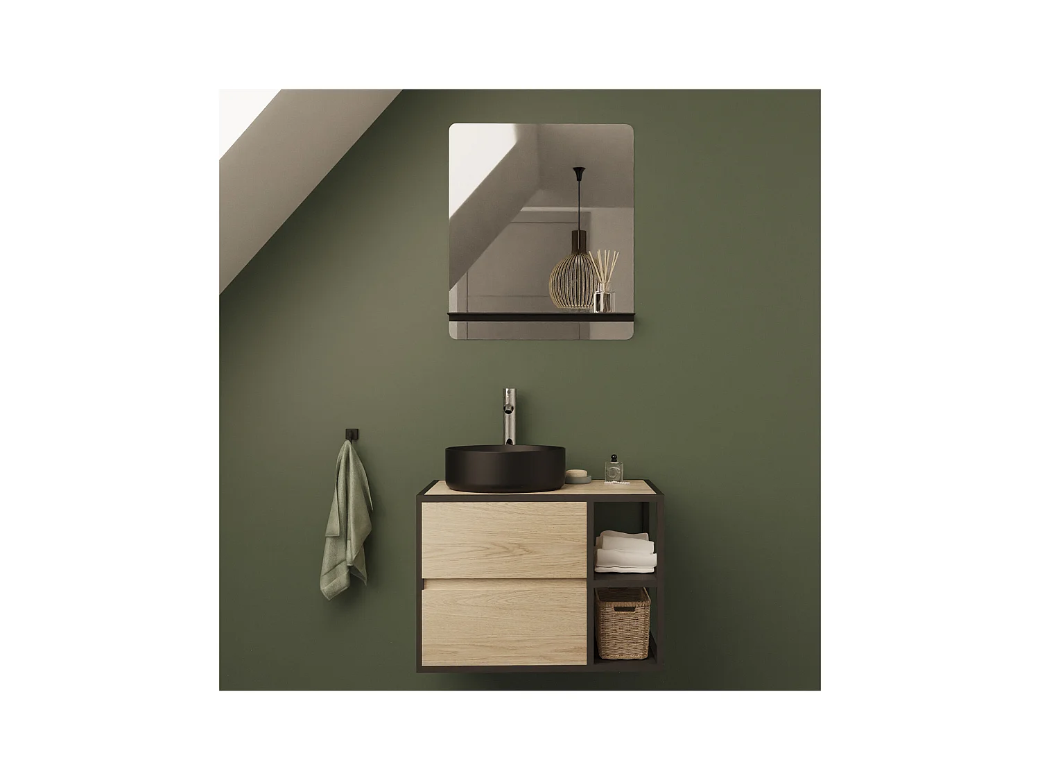 Mobile lavabo singolo EDISSON 70 cm + lavabo + specchio