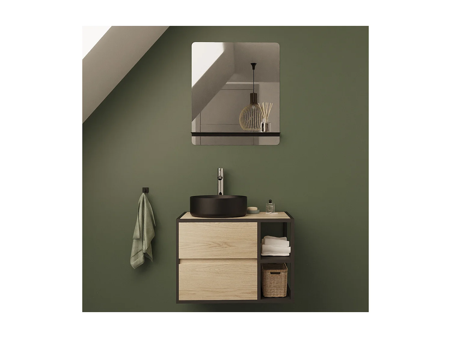 Ensemble meuble simple vasque EDISSON 70 cm + vasque + miroir