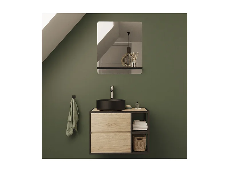 Ensemble meuble simple vasque EDISSON 70 cm + vasque + miroir