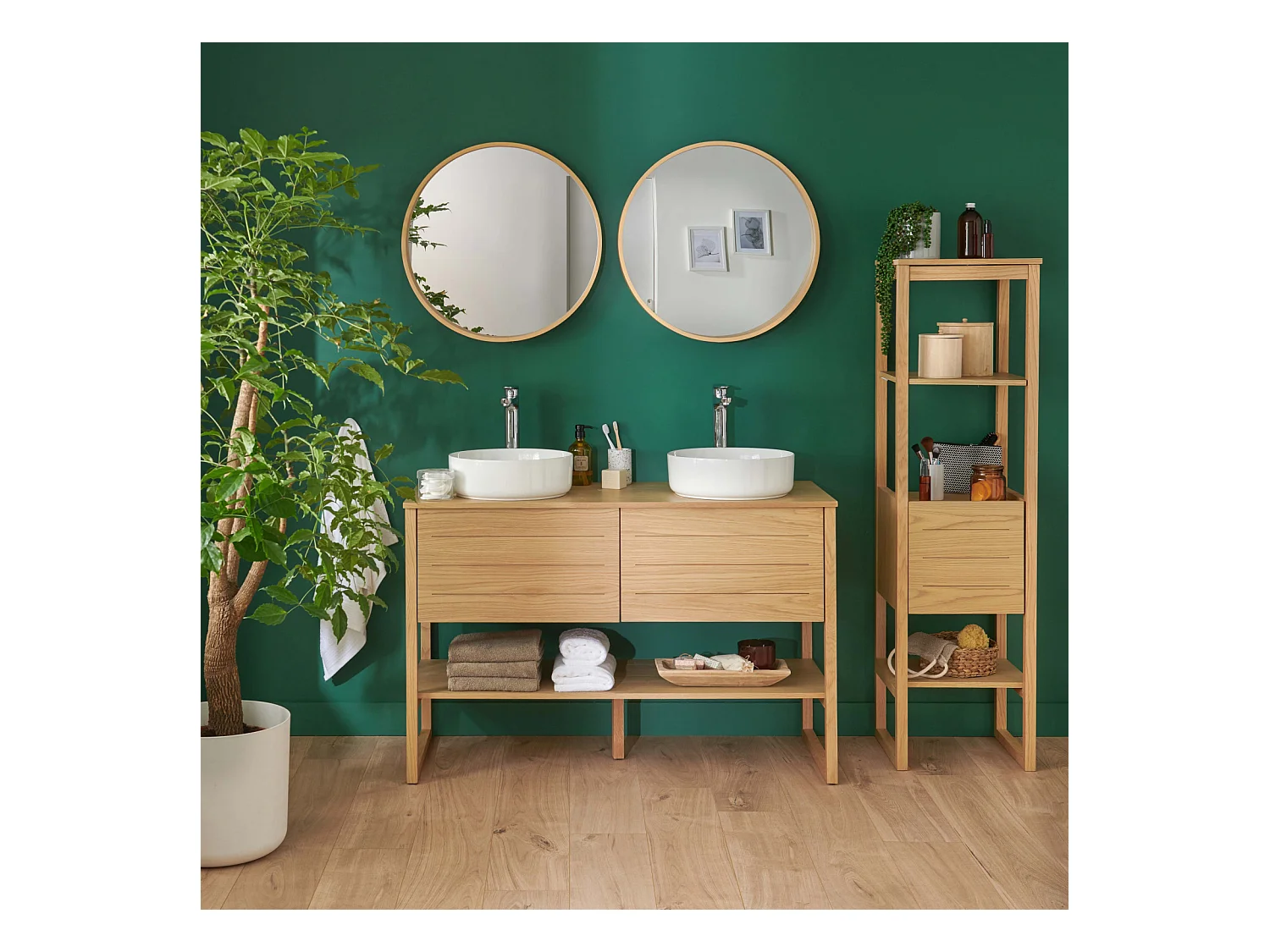 Mueble de lavabo doble + lavabo + espejo + columna ATOLL
