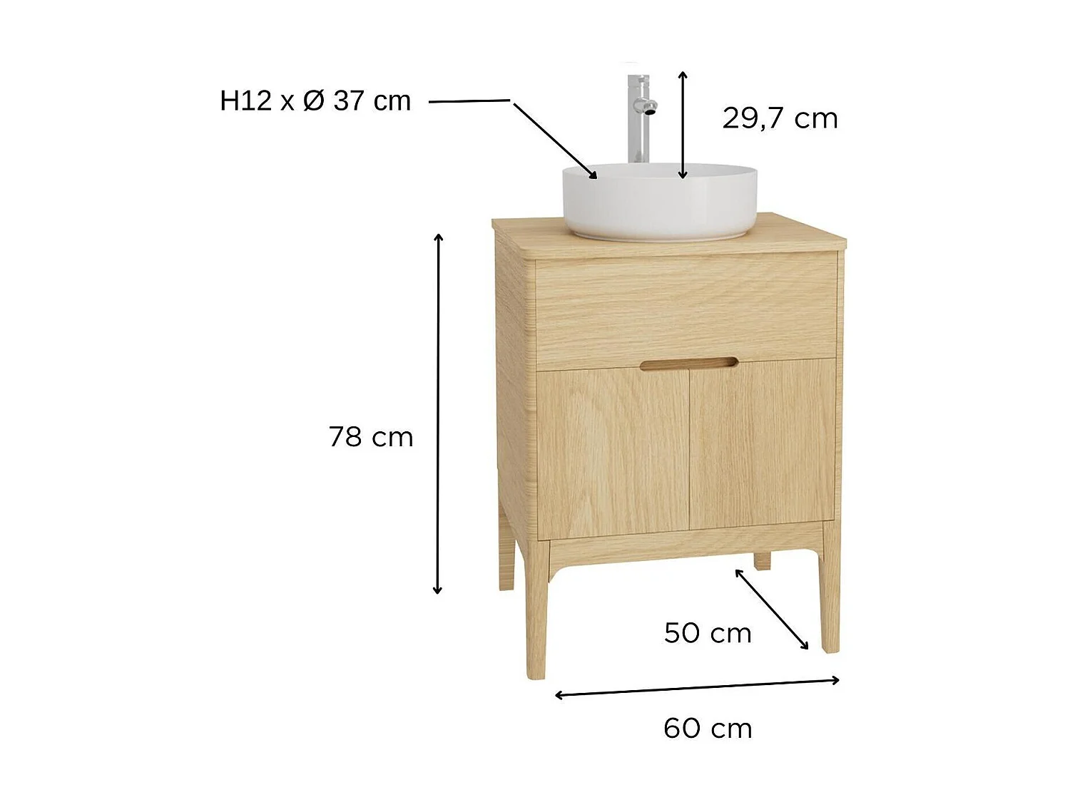 Conjunto mueble lavabo simple 60 cm + lavabo + grifo ALASKA
