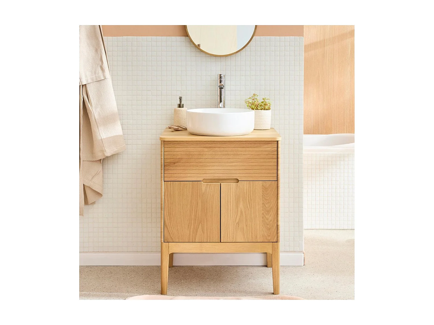 Conjunto mueble lavabo simple 60 cm + lavabo + grifo ALASKA