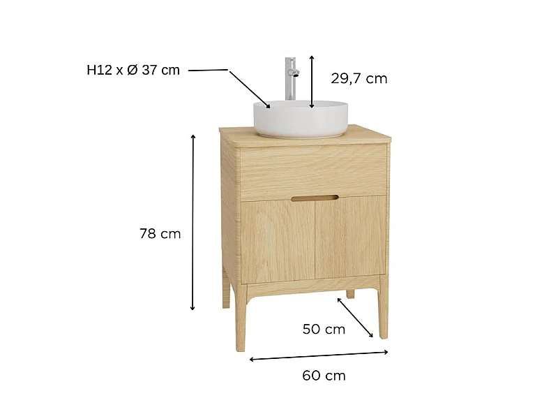 ALASKA wastafelmeubelset met enkele spoelbak 60 cm + wastafel + kraan
