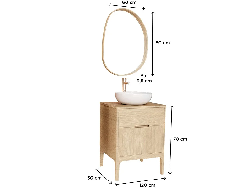 Enkel wastafelmeubel + wastafel + kraan + spiegel ALASKA