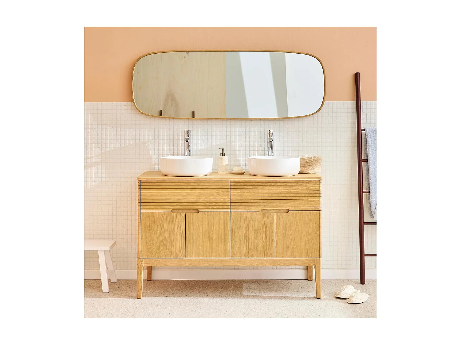 ALASKA dubbele spoelbakset 120cm + spoelbak + kraan + spiegel