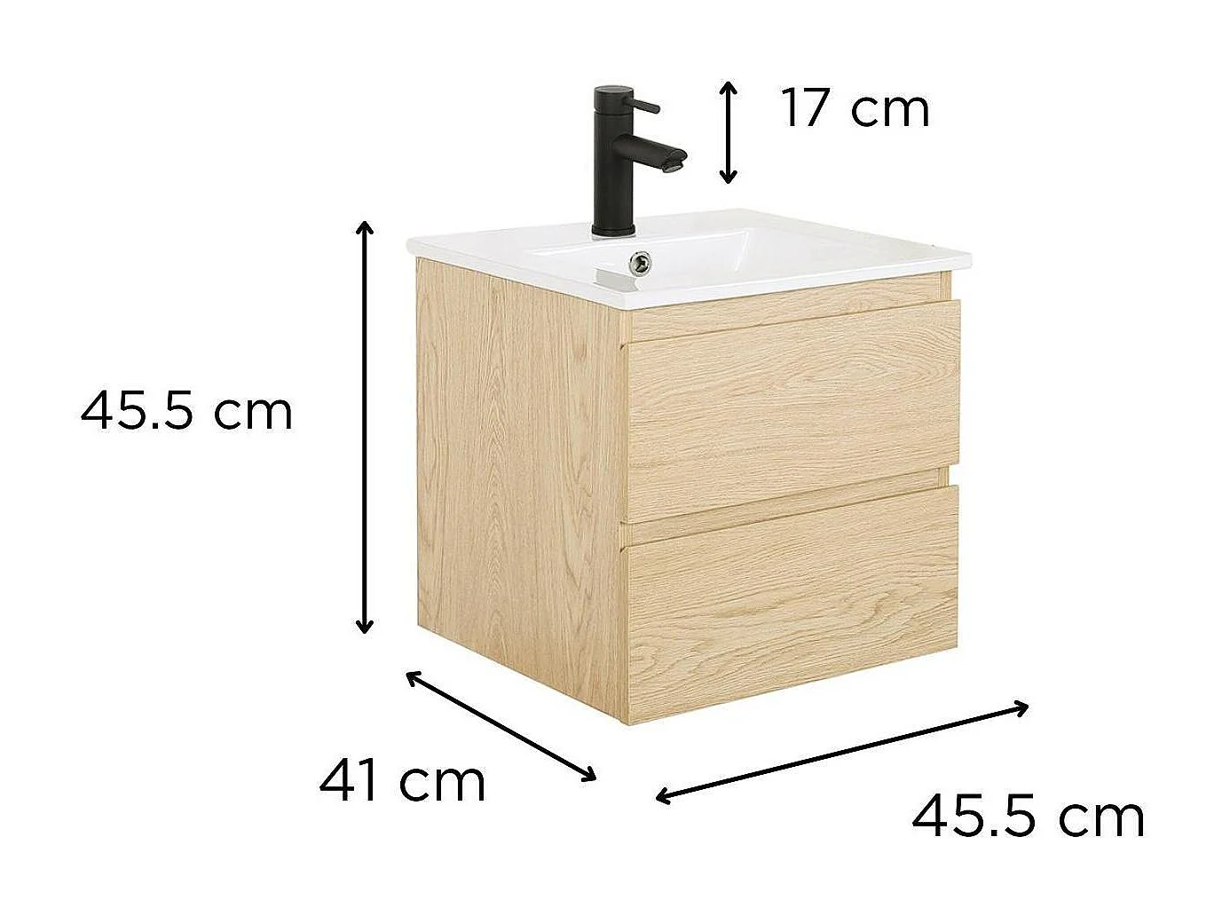 Waschtischunterschrank mit Einzelwaschbecken 45 cm + SORRENTO-Armatur