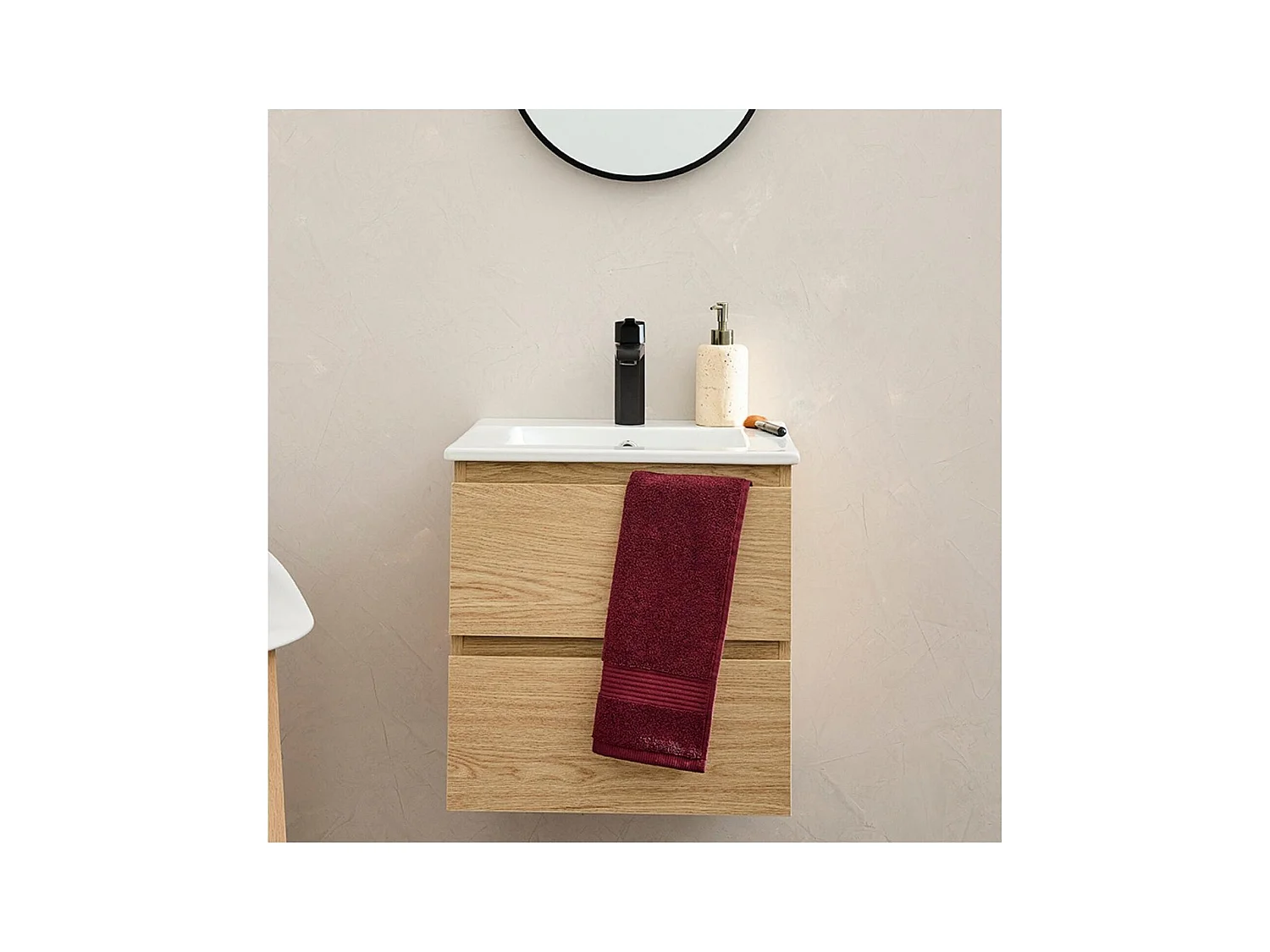 Ensemble meuble simple vasque 45cm avec plan céramique et robinet noir