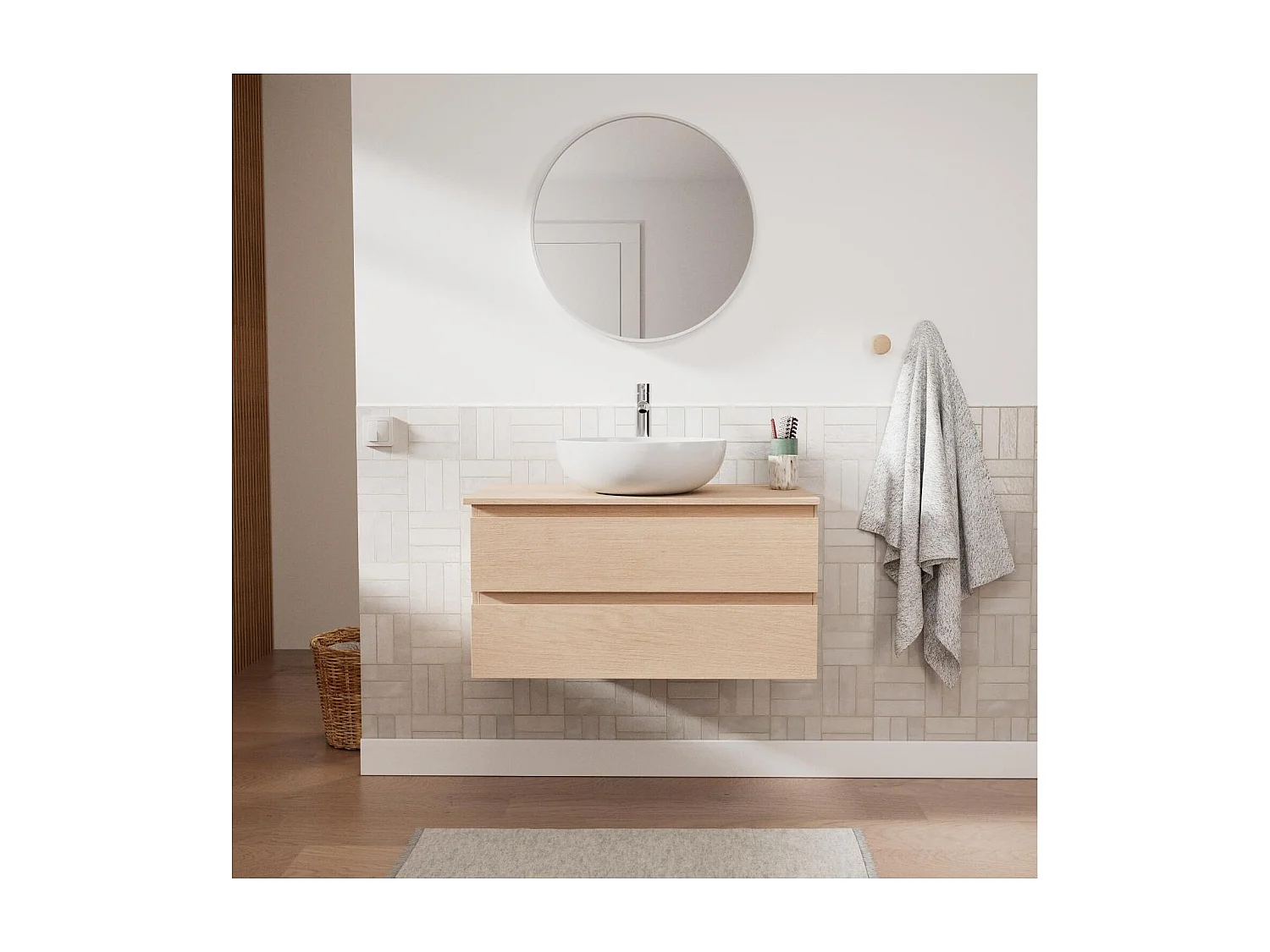 Ensemble meuble simple vasque 80 cm + vasque SACHA + robinet TAP + miroir EMA