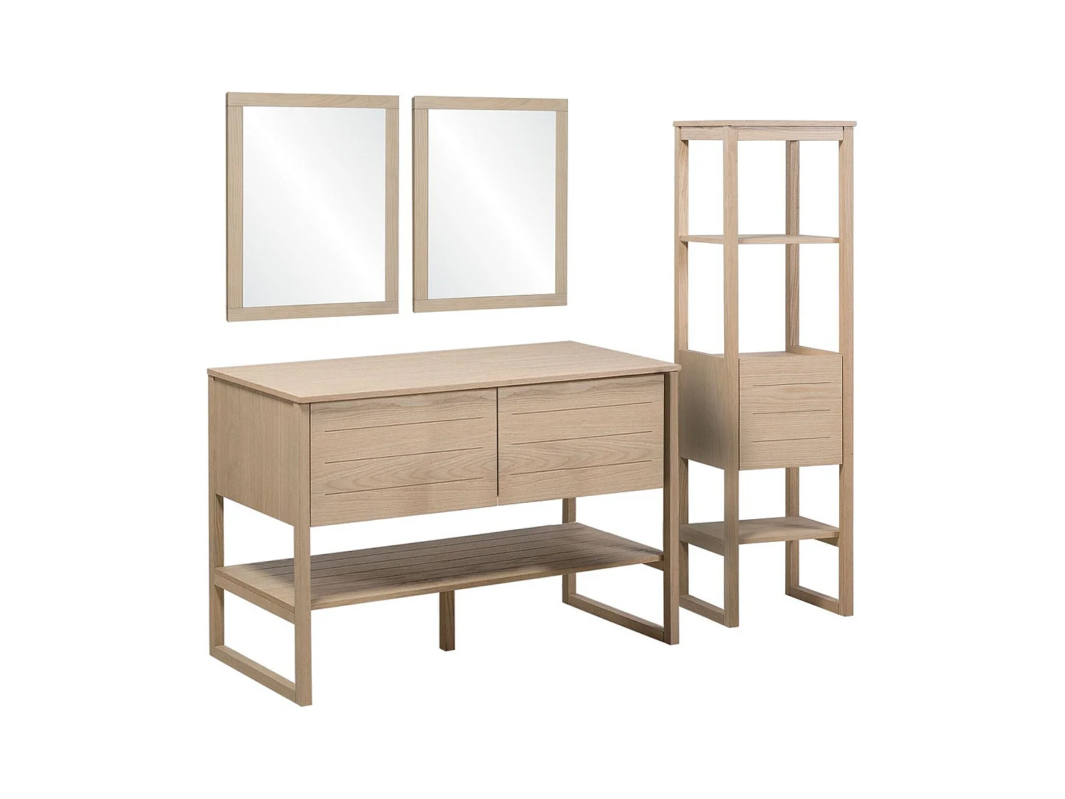 Mueble de lavabo doble + lavabo + espejo + columna ATOLL
