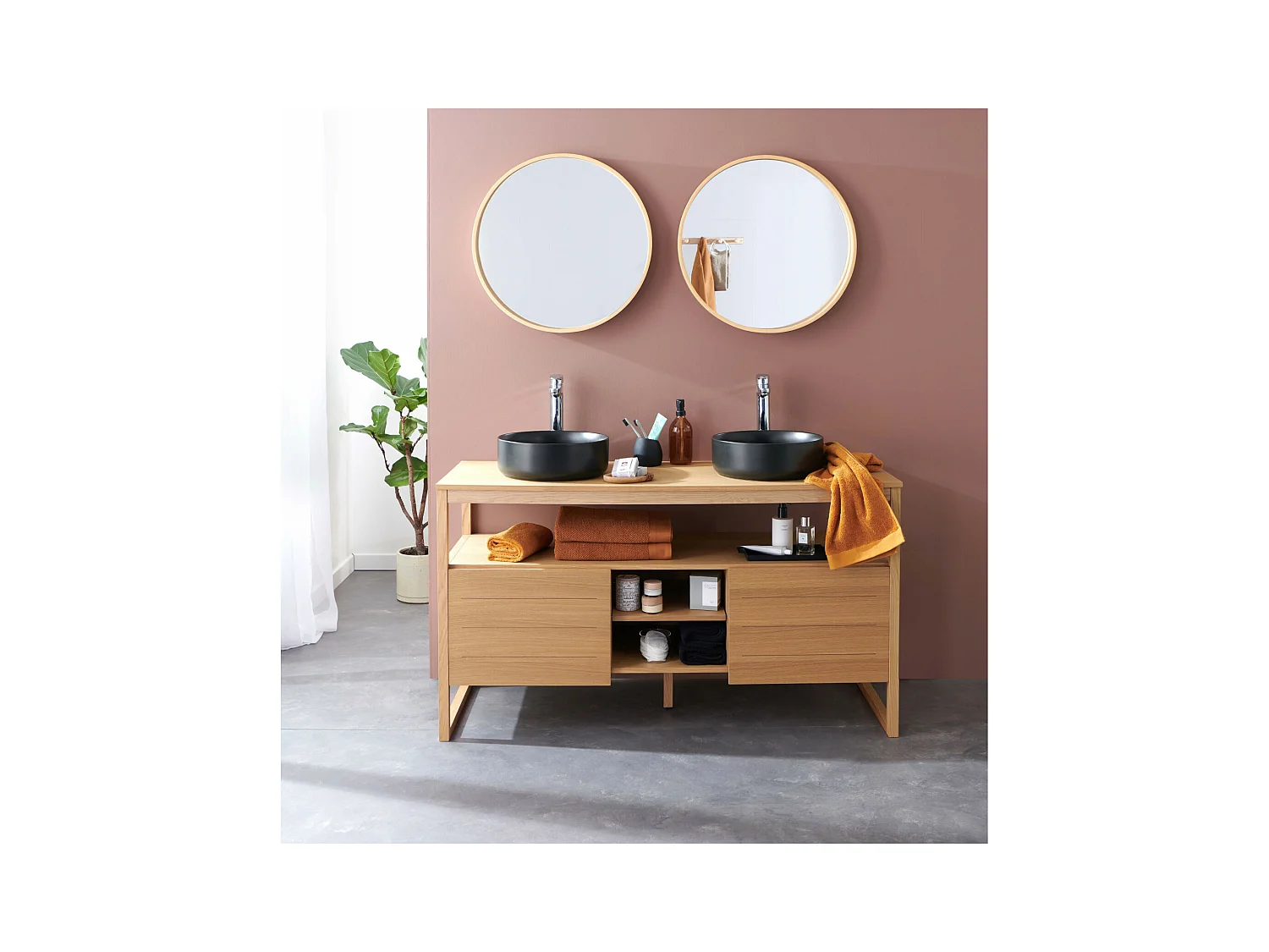 Mueble de lavabo doble + lavabo + espejo ATOLL