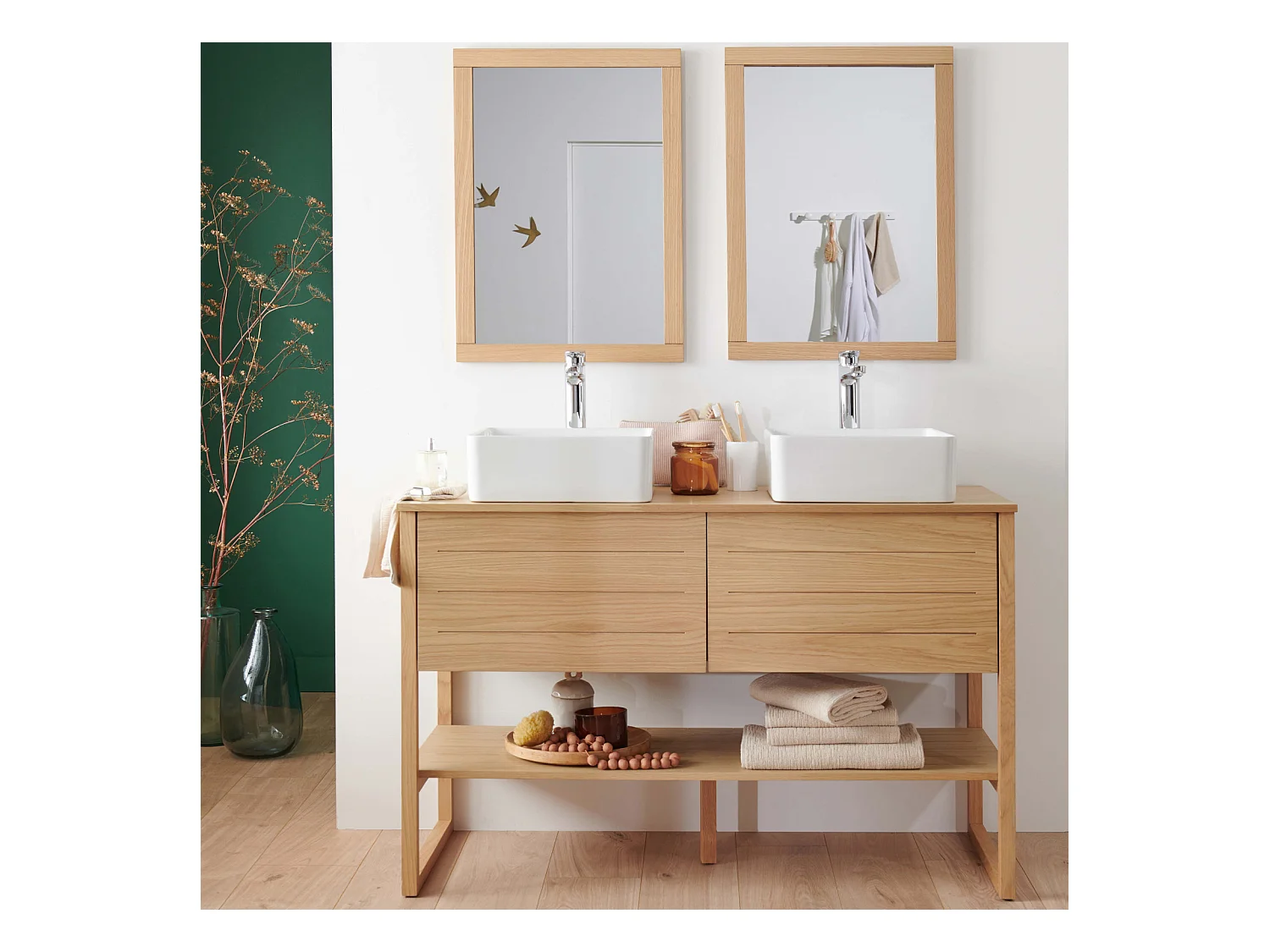 Mueble de lavabo doble + lavabo + espejo ATOLL