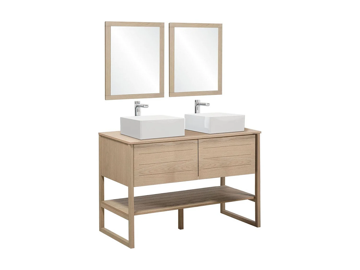 Meuble de Salle De Bain Chêne 120 cm ATOLL + 2 Miroirs + 2 Vasques carrées