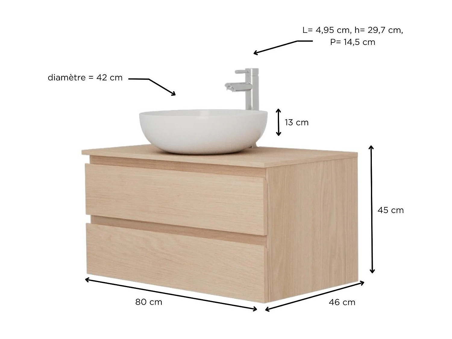 Mobile lavabo singolo 80 cm + lavabo + rubinetto SORRENTO