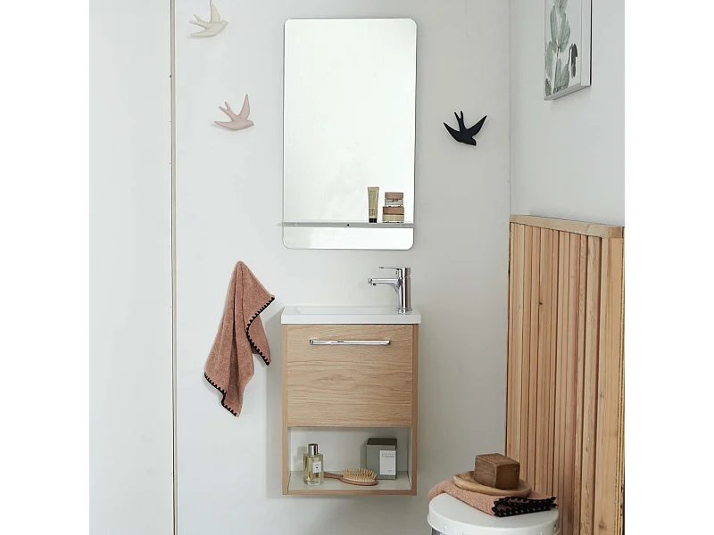 NIKA Waschbeckenunterschrank + Wasserhahn + Spiegelset