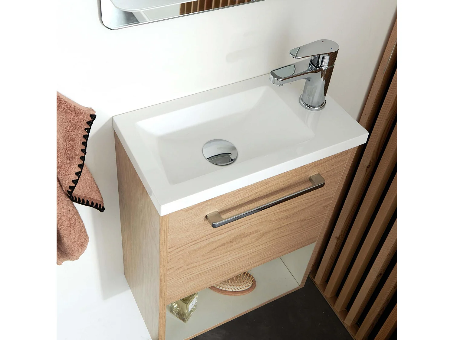 Ensemble meuble lave-mains NIKA + robinet TAP + Miroir SIMONA