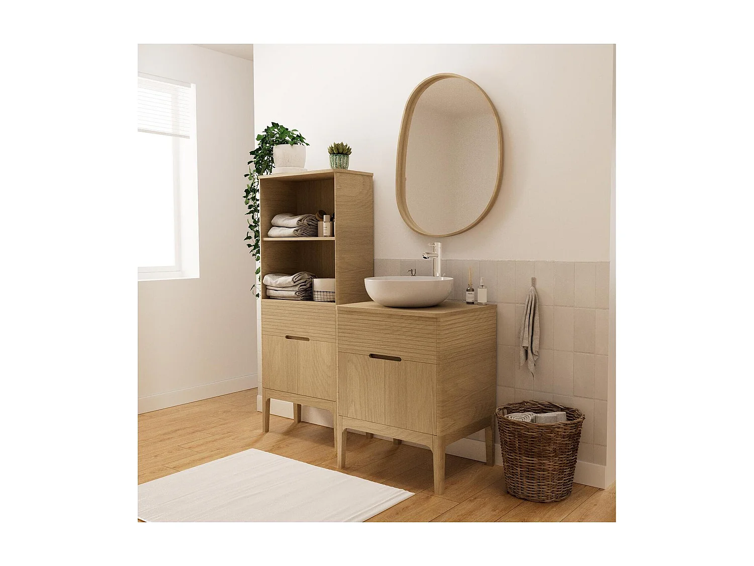 Einzeleinheit + Waschbecken + Wasserhahn + Spiegel + ALASKA-Hals