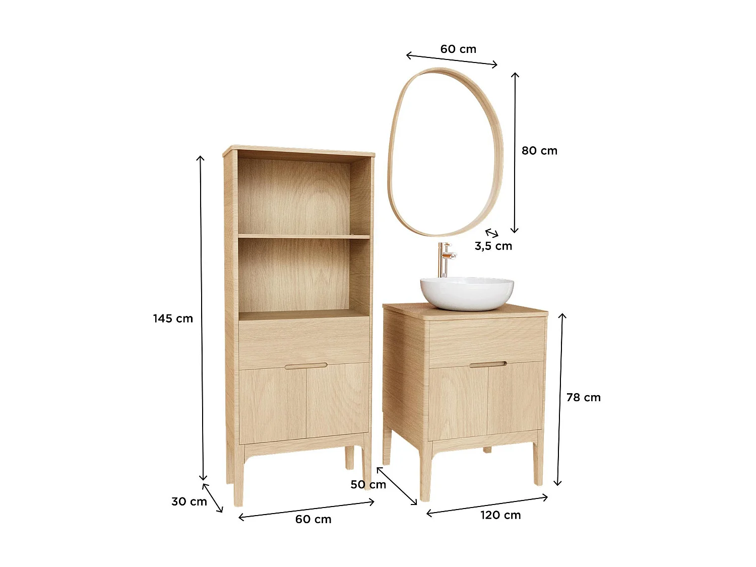 Enkele unit + wastafel + kraan + spiegel + ALASKA hals