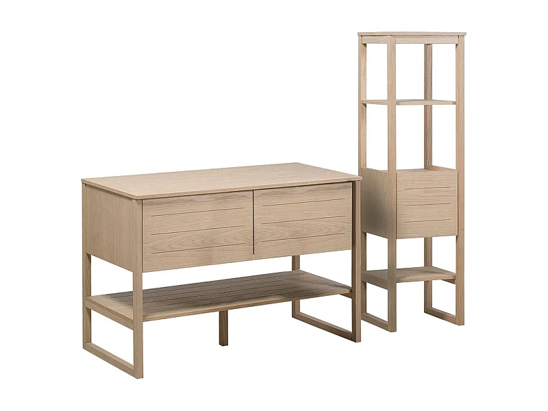 Meuble de Salle De Bain Chêne 120 cm + Colonne de rangement Chêne 145 cm ATOLL