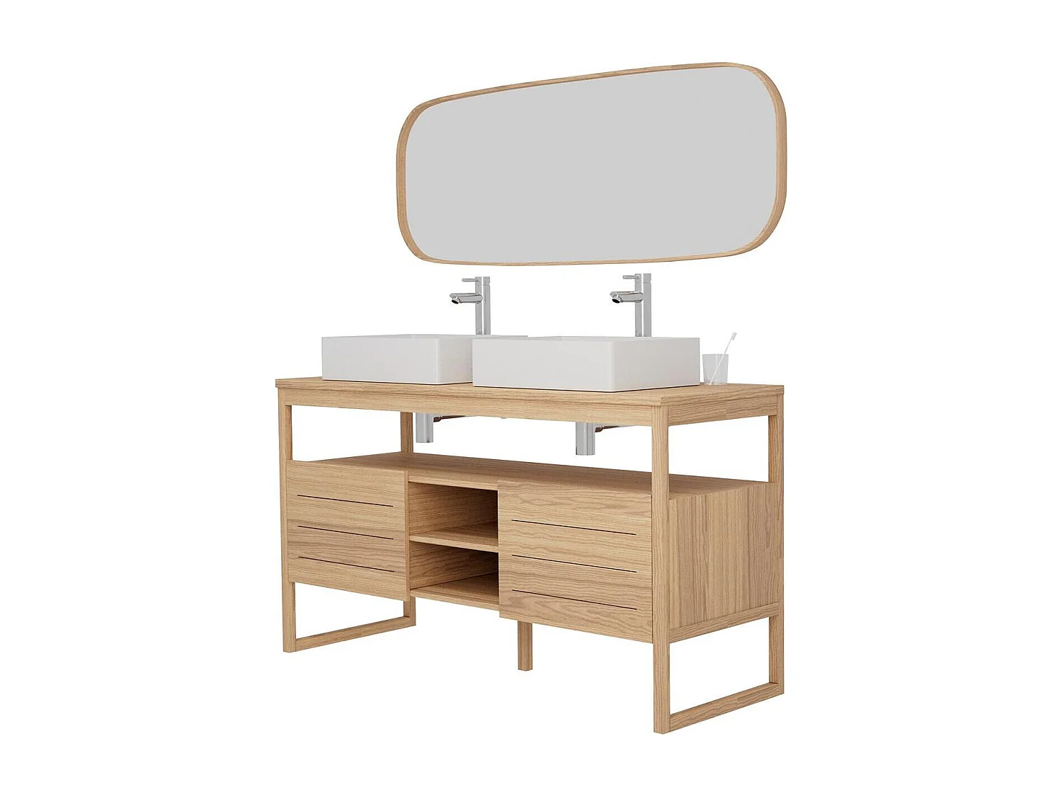 Conjunto mueble doble lavabo 140 cm + Lavabos + Grifos + Espejo ATOLL