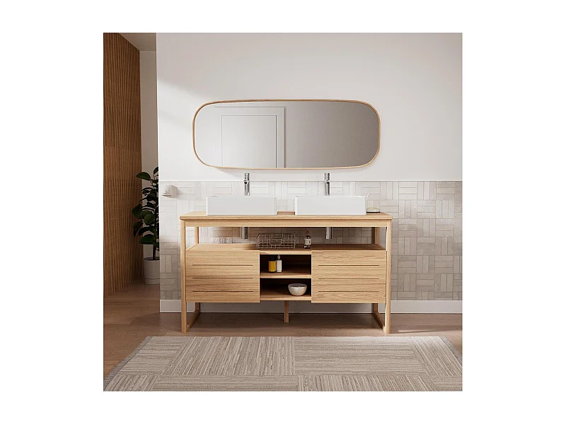 Ensemble meuble double vasque 140 cm + Vasques + Robinets + Miroir