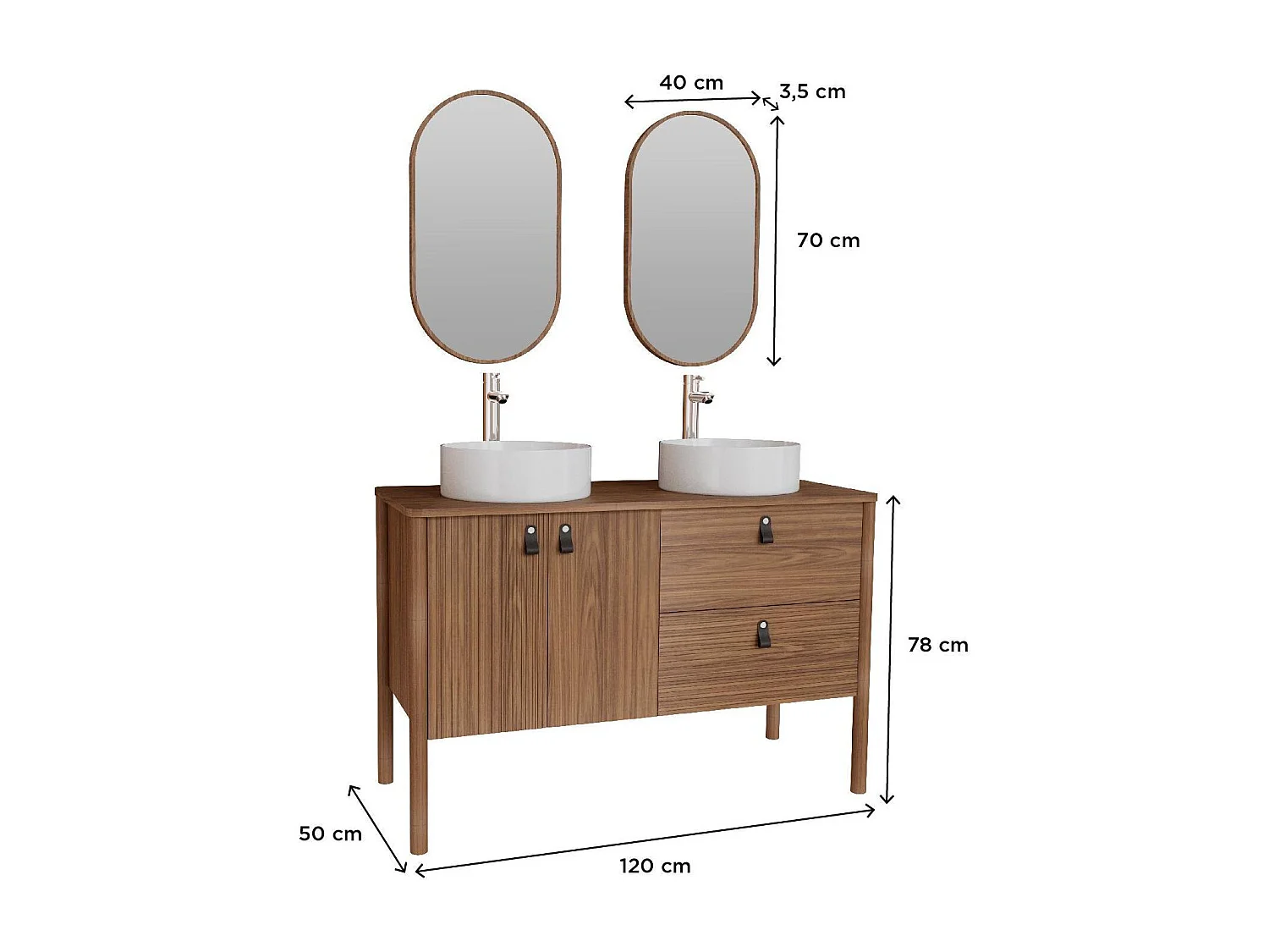 Conjunto mueble de doble lavabo 120 cm + lavabo + grifo + espejo JOY