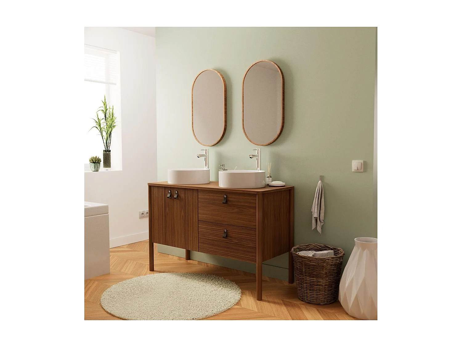 Conjunto mueble de doble lavabo 120 cm + lavabo + grifo + espejo JOY