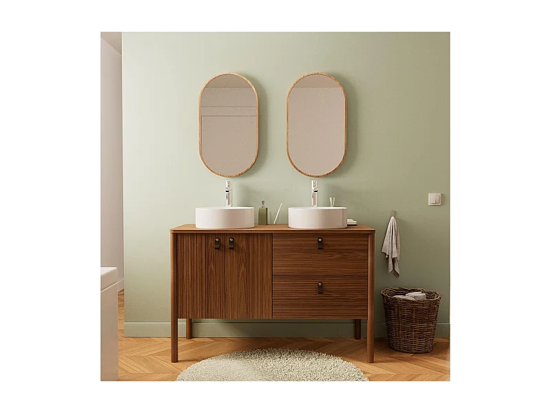 Conjunto mueble de doble lavabo 120 cm + lavabo + grifo + espejo JOY