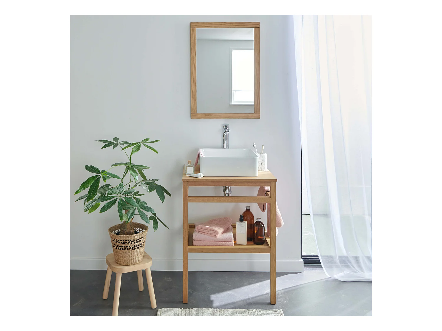 HOPP Mueble de baño de 60 cm con espejo y lavabo cuadrado