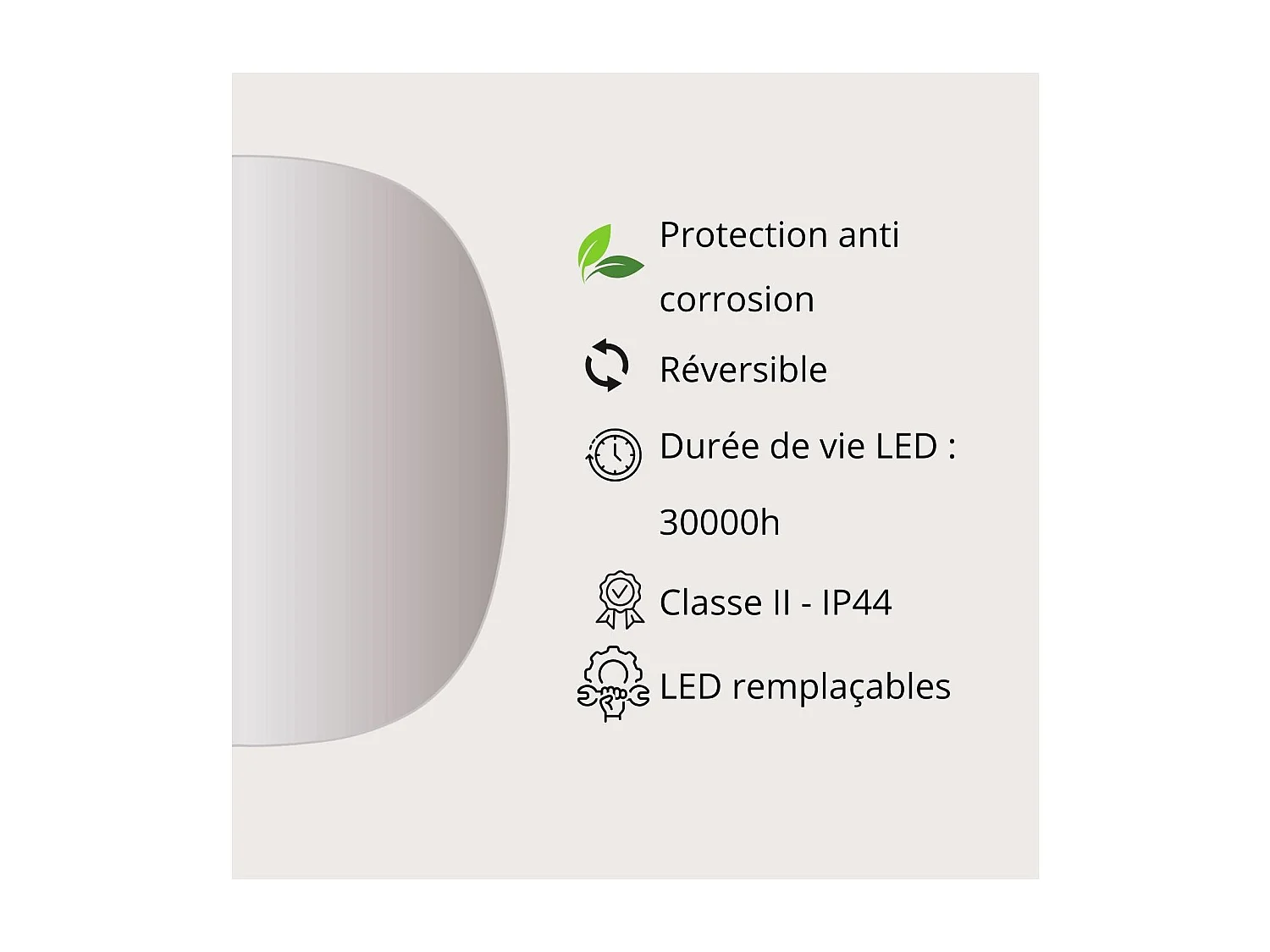 Specchio LED organico NORA 70x78 cm, illuminazione 2290 lm, reversibile verticale/orizzontale, IP44, design minimalista senza cornice