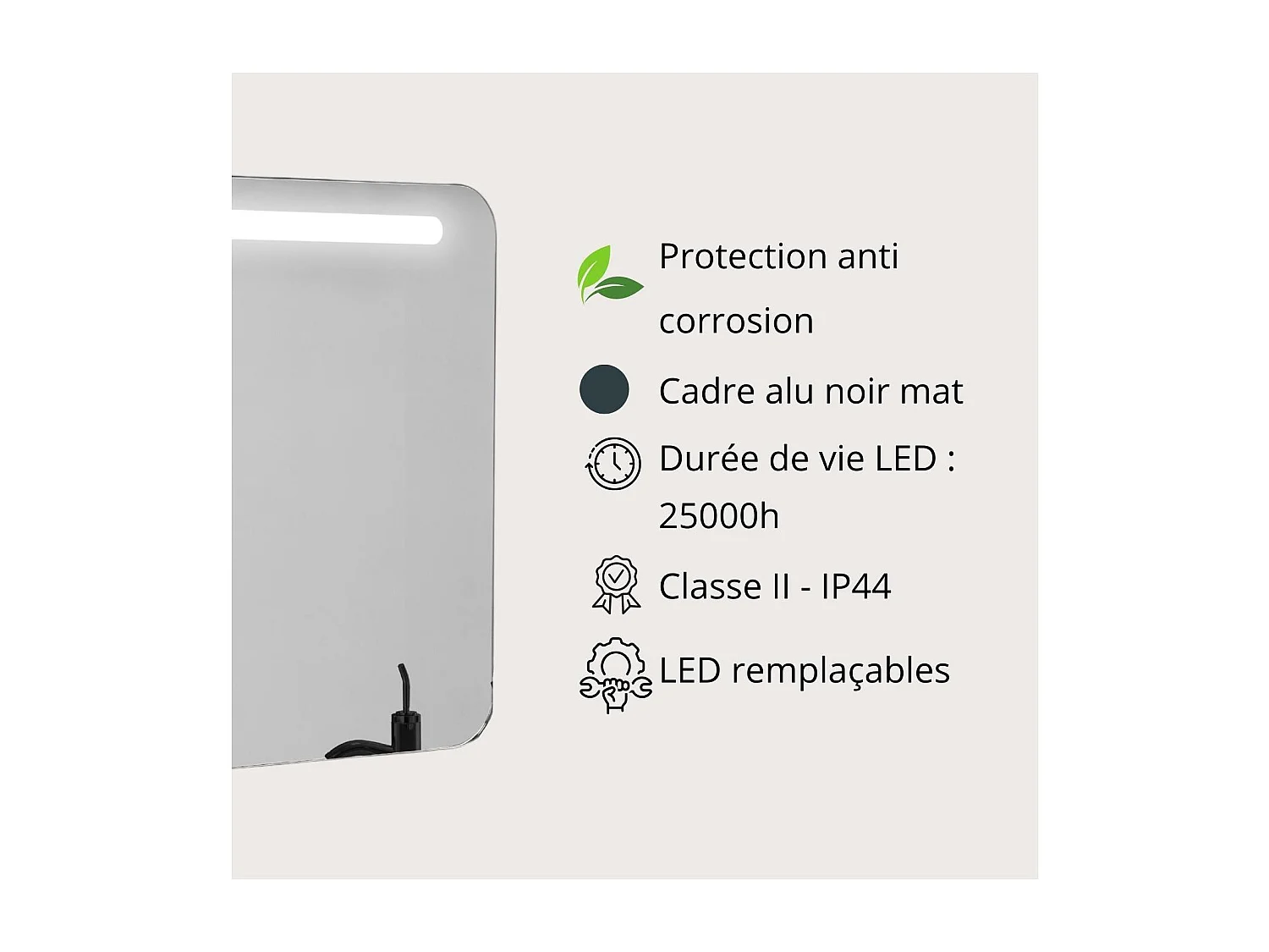 Miroir LED avec cadre en alu noir 60x70cm