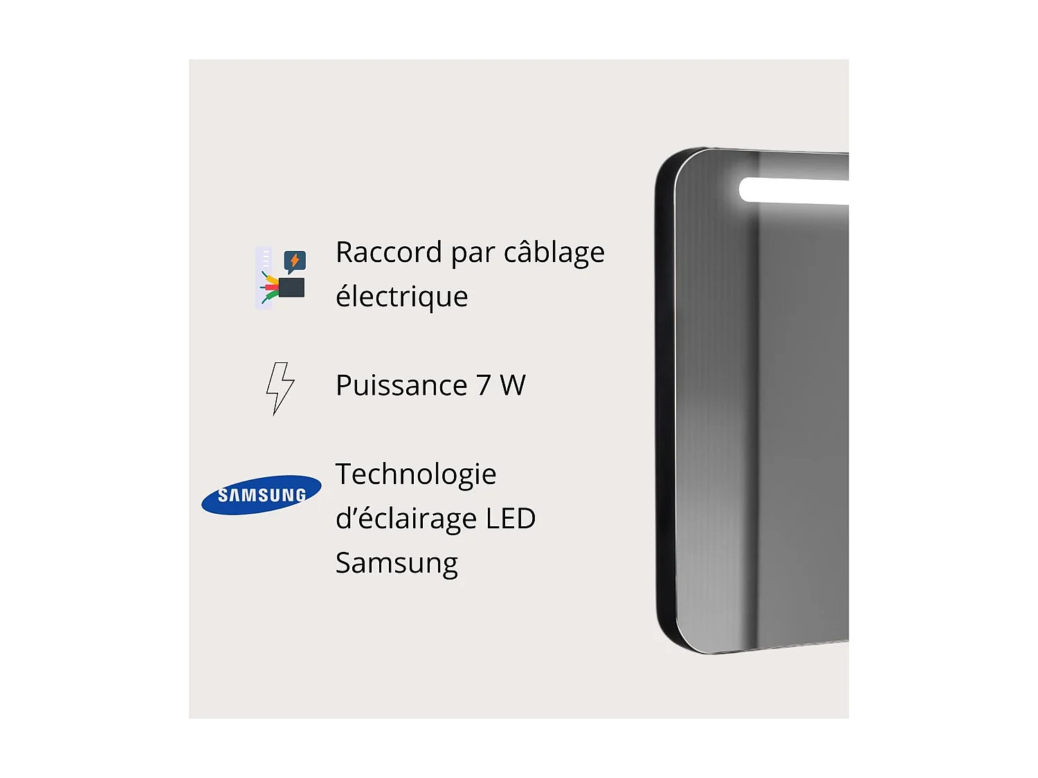 Miroir LED avec cadre en alu noir 60x70cm