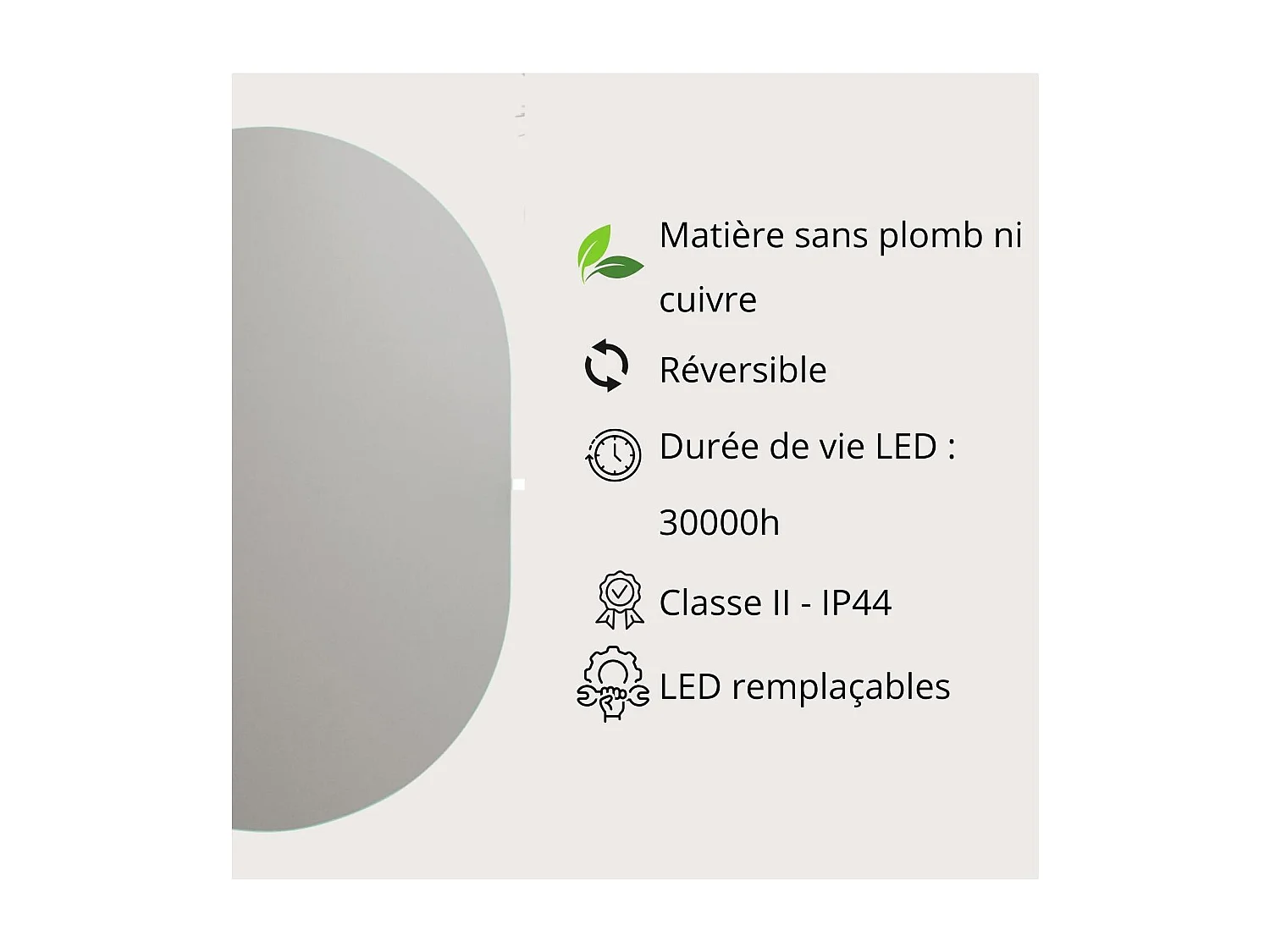 Ovaler LED-Spiegel Elsa 60x85 cm, Beleuchtung 2080 lm, doppelte vertikale/horizontale Befestigung, IP44, hergestellt in Europa