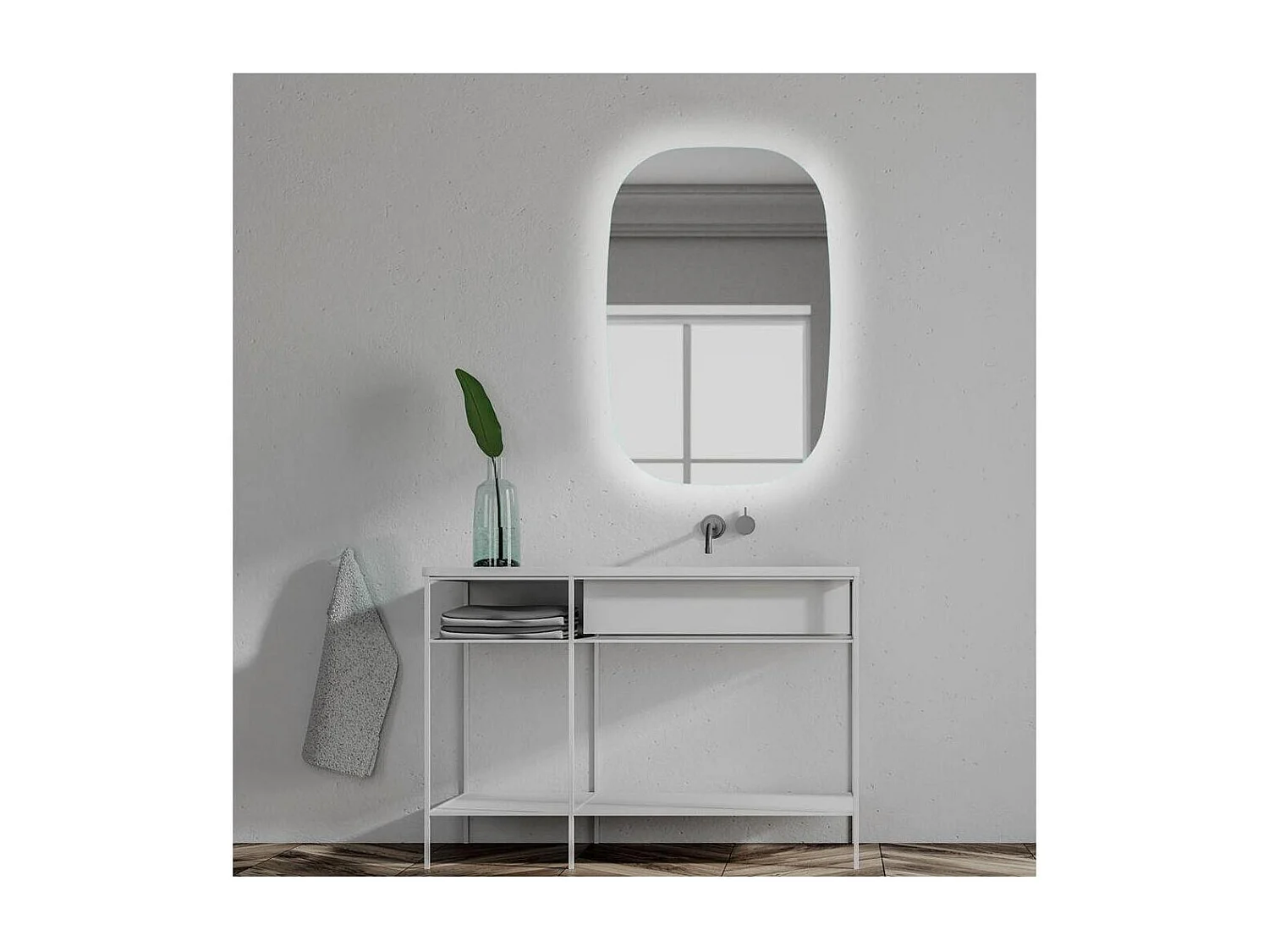 Specchio LED ovale reversibile 52x80 cm con illuminazione bianca 5700K, design elegante e installazione verticale o orizzontale