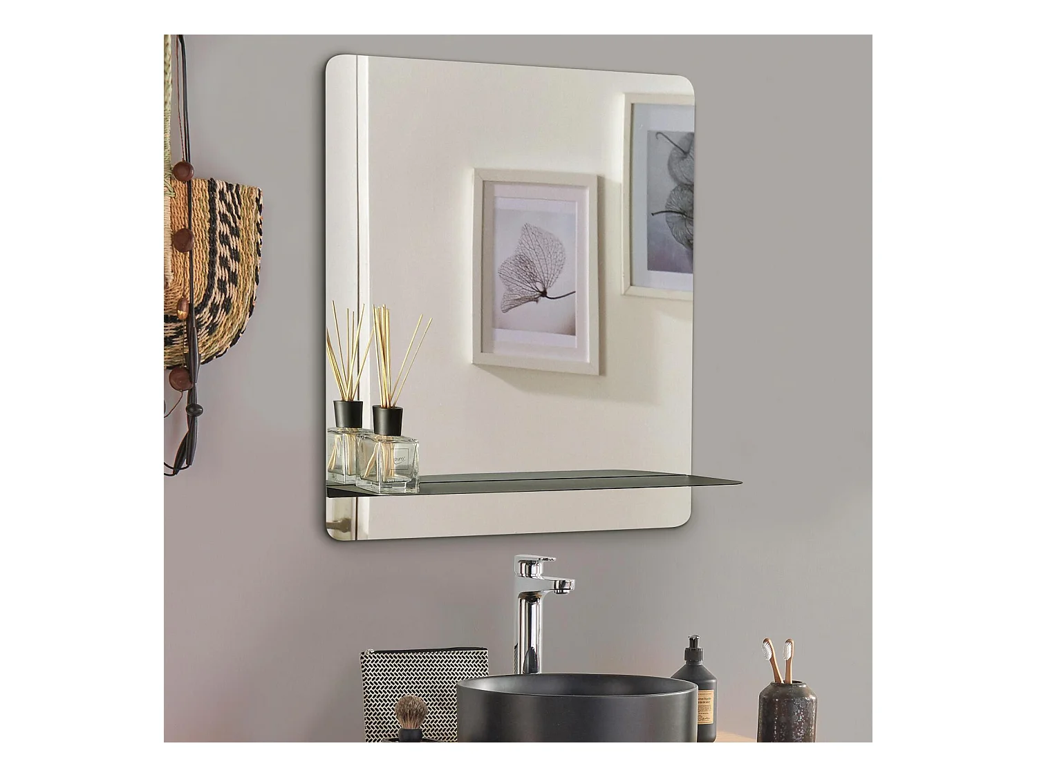 Miroir rectangulaire avec tablette en métal 60x70cm