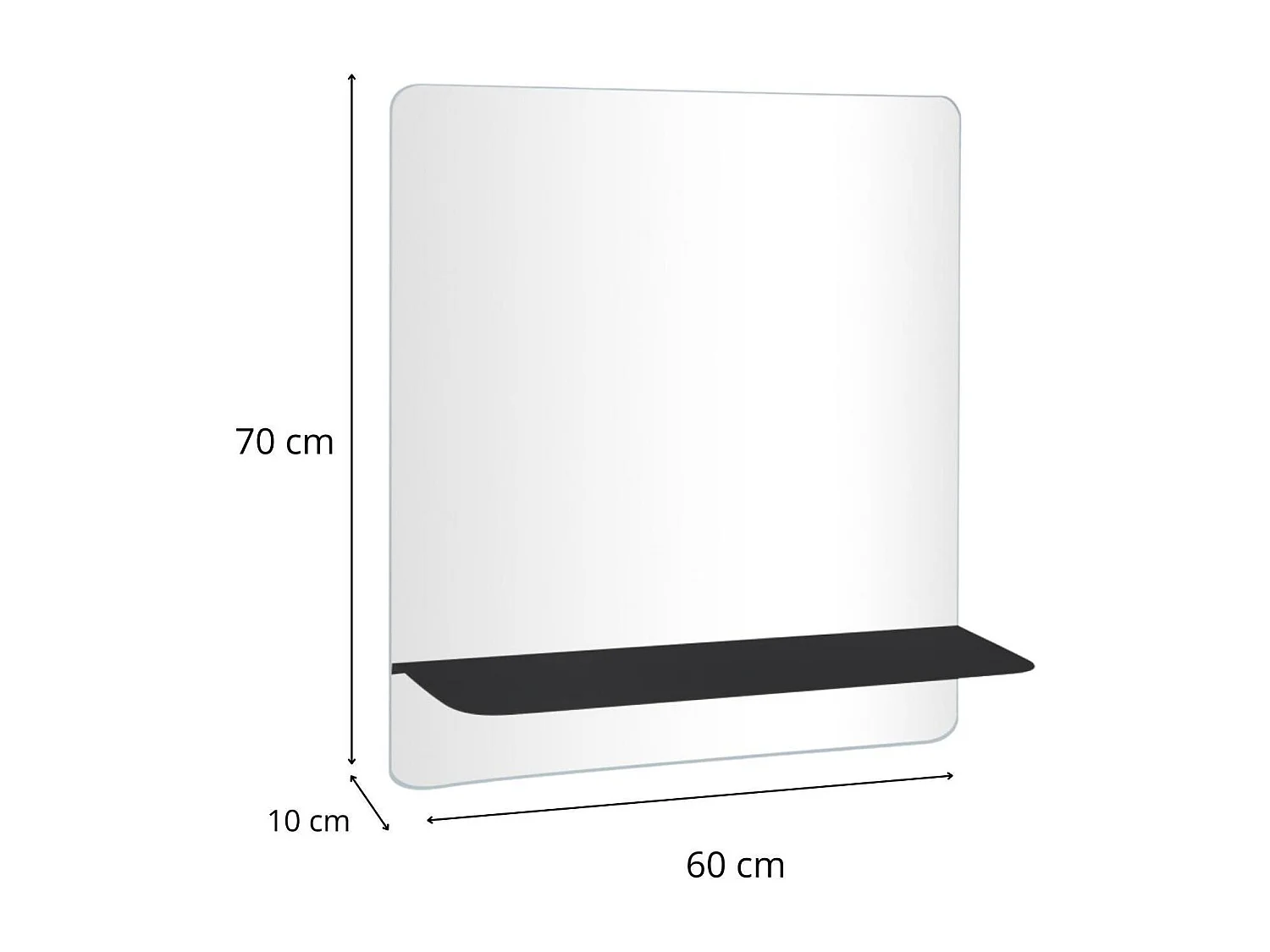 Miroir rectangulaire avec tablette en métal 60x70cm
