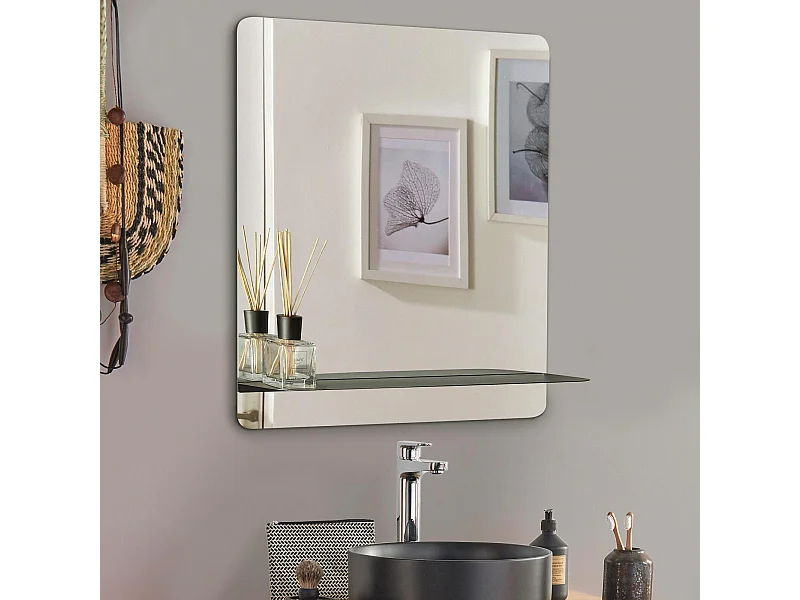 Miroir rectangulaire avec tablette en métal 60x70cm