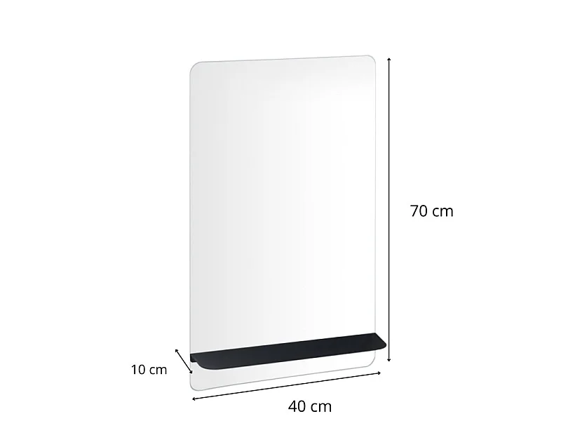 Miroir rectangulaire 40 x 70 cm SIMONA avec tablette en métal