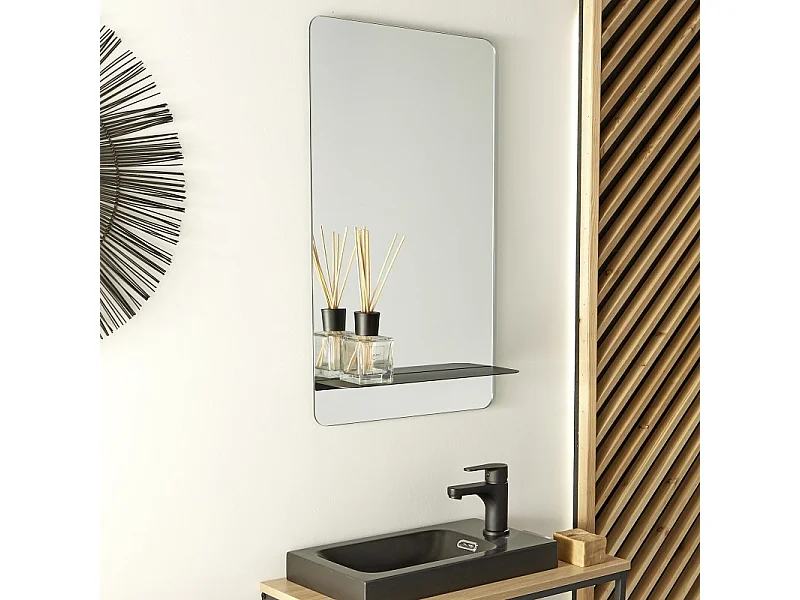 Miroir rectangulaire 40 x 70 cm SIMONA avec tablette en métal