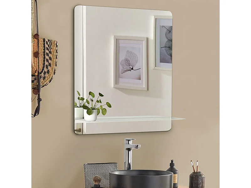 Miroir rectangulaire avec tablette en métal 60x70cm