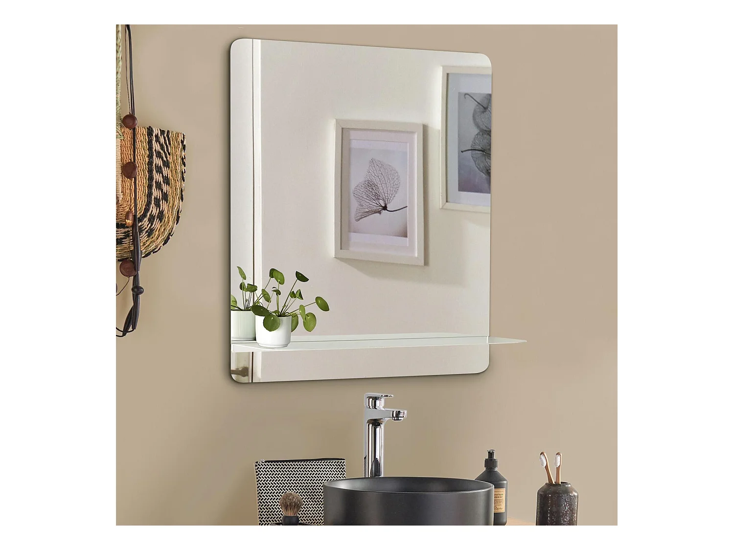 Miroir rectangulaire avec tablette en métal 60x70cm