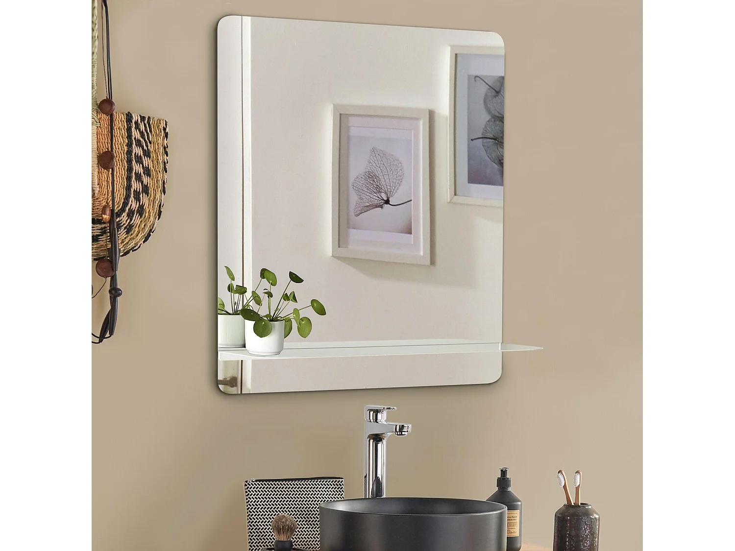 Miroir rectangulaire avec tablette en métal 60x70cm